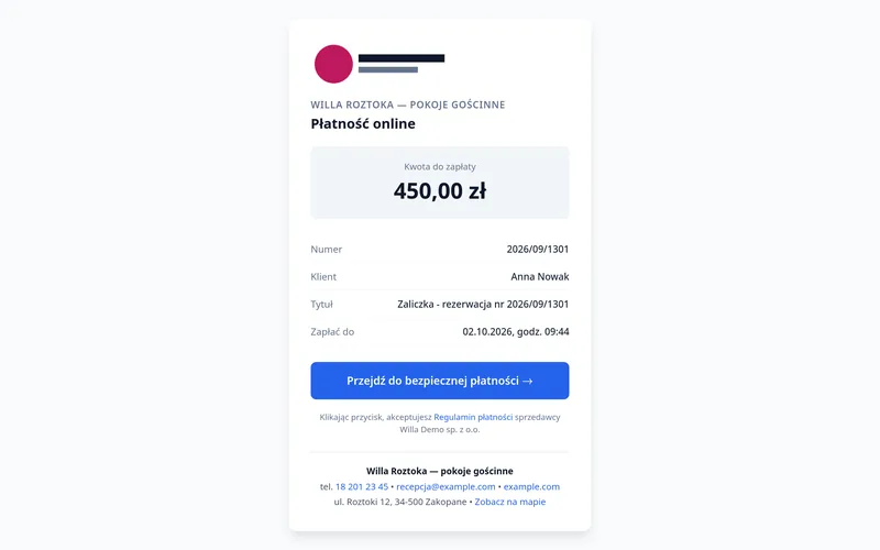 Strona płatności online dla gościa