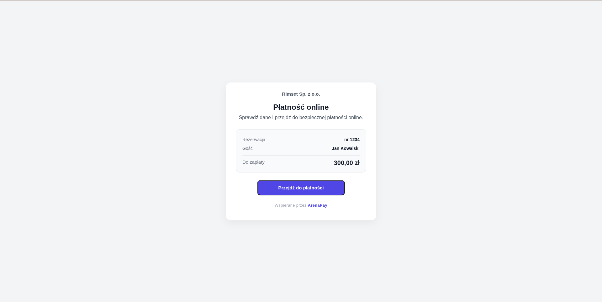 Strona płatności online dla gościa