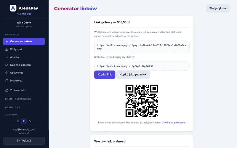 Gotowy link płatności z kodem QR