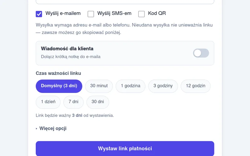 Wybór czasu ważności linku